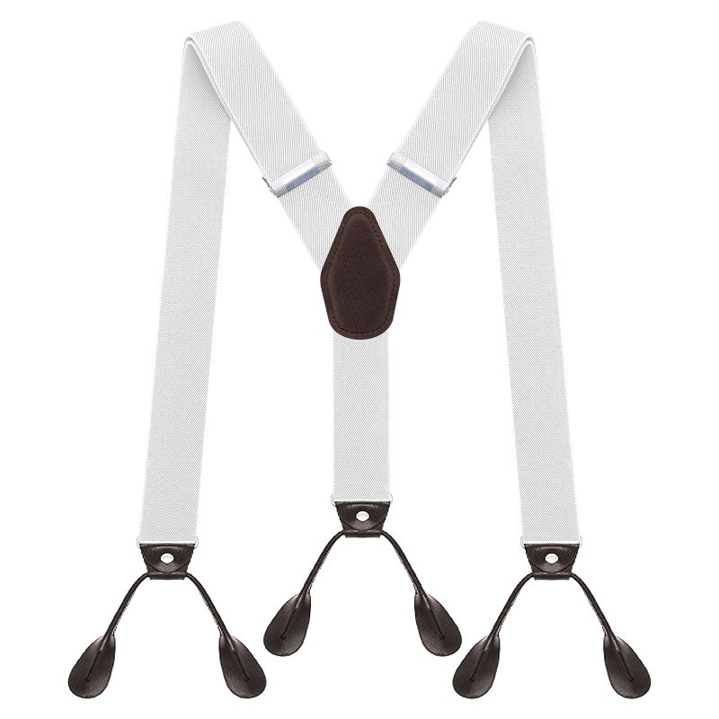 AYOSUSH Suspenders for Men Button End White Solid Color Formal Heavy Duty Braces - Image 1